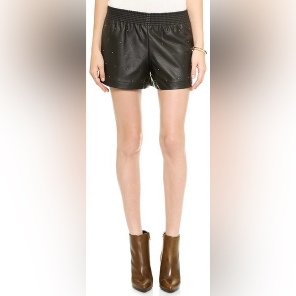 Club Monaco Faux Leather Shorts w/ Gold Beaded Accents